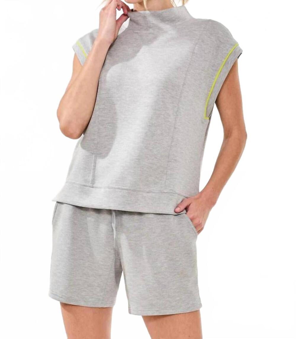 NEW TRIBAL techno lux contrasting piping high neck top in pale grey mix